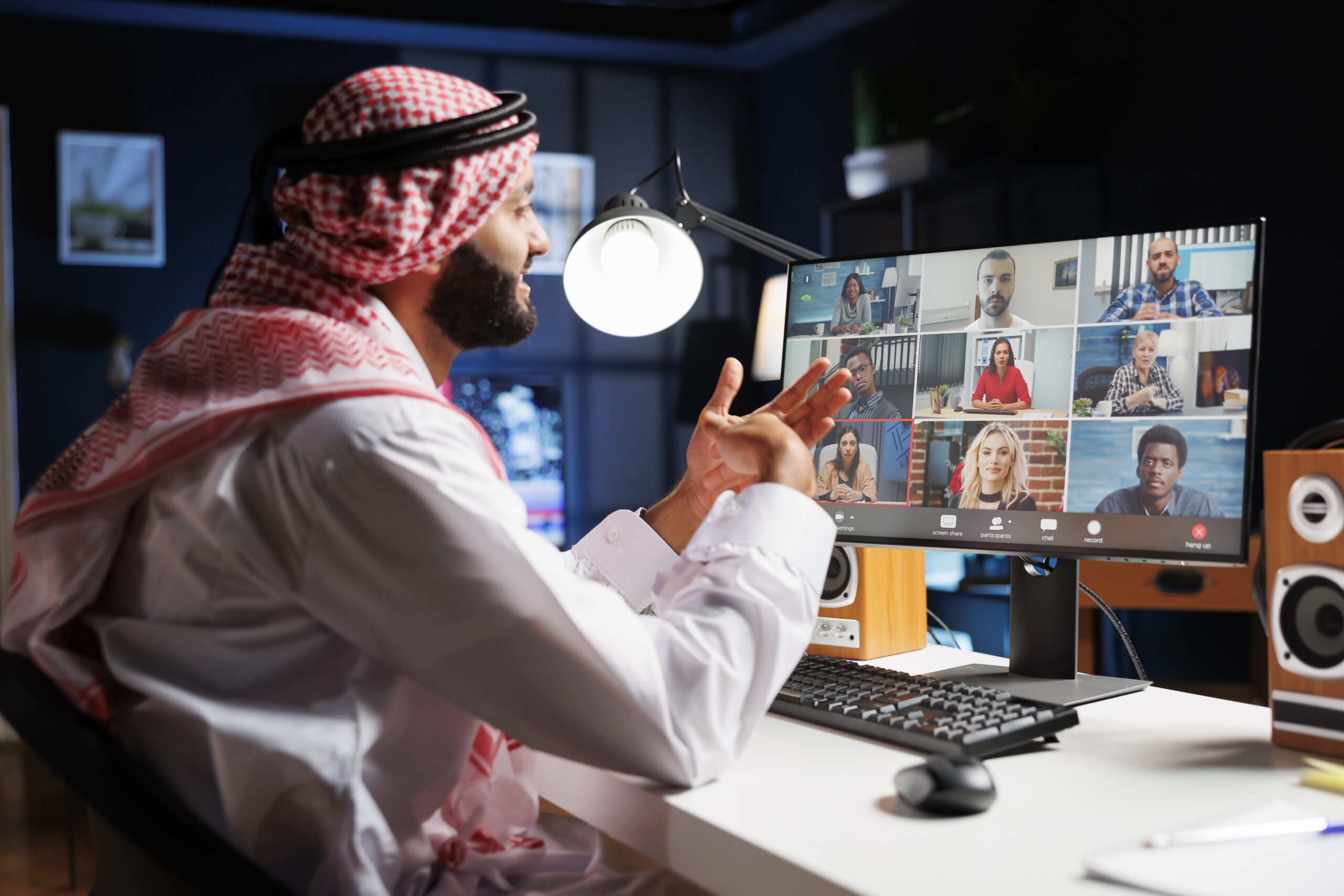 man speaking in a video conference call